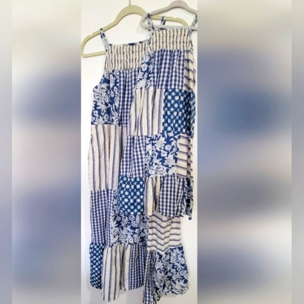Mommy and Daughter Blue and White Patchwork Dress